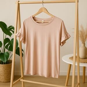 Old Navy Velvet Ruffle Sleeve Top Ivory Blush Stretch Casual Womens Large